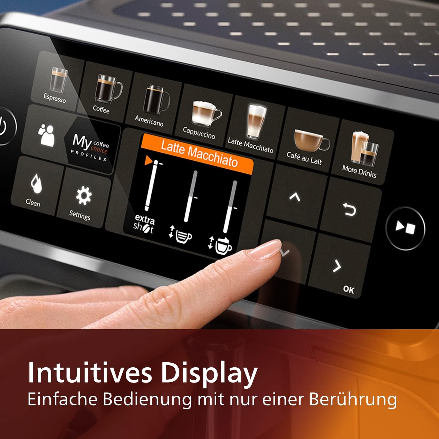 Intuitive touch display with 12 coffee specialities